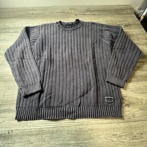 IZOD Jeans Sweater Mens L Blue Ribbed Knit Crew Neck Cotton Pullover Vintage 90s